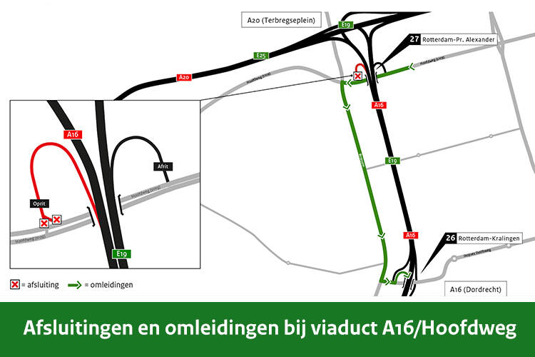 Afsluitingen en omleidingen bij viaduct A16/Hoofdweg