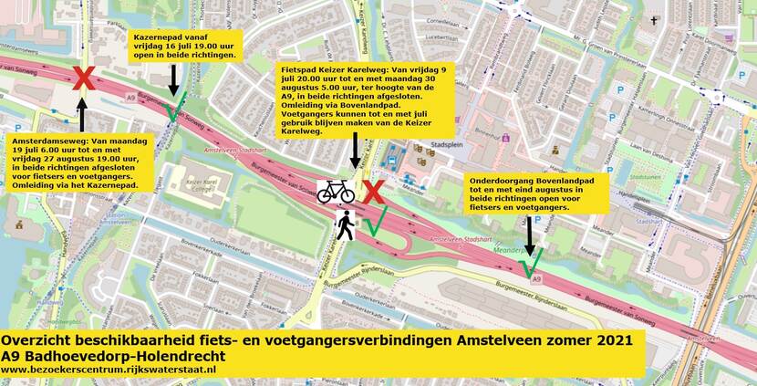 Kaartje beschikbaarheid fiets- en voetgangersverbindingen Amstelveen