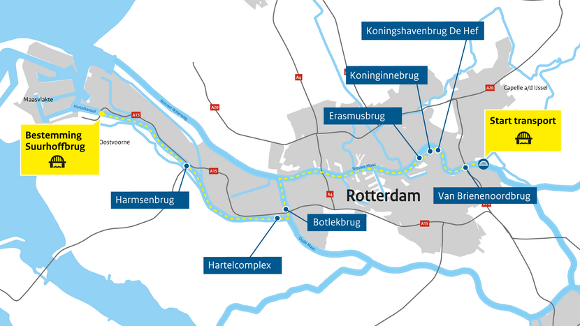 Routekaart transport tijdelijke Suurhoffbrug